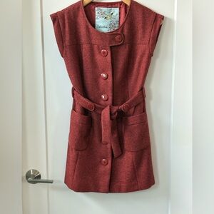 Anthropologie  Cap Sleeve Button-Up Dress Vest with Belt